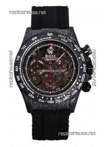 Rolex Daytona DiW Skeleton Carbon Edition Watch - Forged Carbon Casing Black Strap 1:1 Mirror Replica