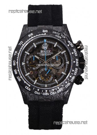 Rolex Daytona DiW Skeleton Carbon Edition Watch - Forged Carbon Casing Black Strap 1:1 Mirror Replica