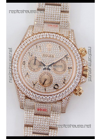 Rolex Cosmograph Daytona Rose Gold ICED OUT Cal.4130 Movement - 904L Steel Watch