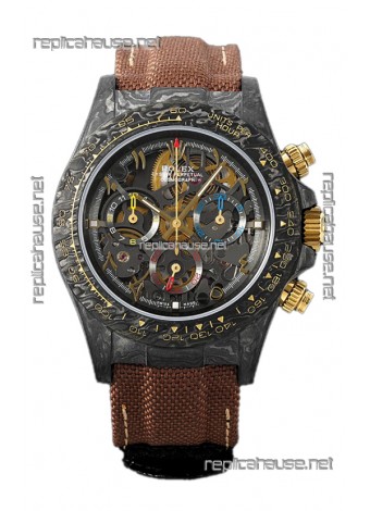 Rolex Daytona DiW Skeleton Carbon Edition Watch - Forged Carbon Casing Brown Strap 1:1 Mirror Replica
