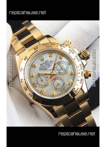 Rolex Daytona Japanese Movement Gold Casing Replica Watch in Mother of Pearl Dial 