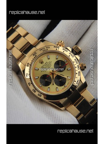 Rolex Daytona Japanese Movement Gold Casing Replica Watch in Gold Dial 