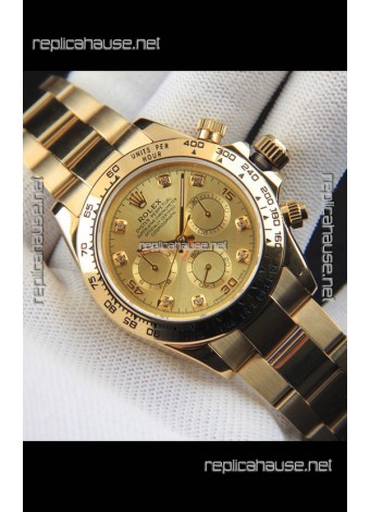 Rolex Daytona Japanese Movement Gold Casing Replica Watch in Gold Dial 