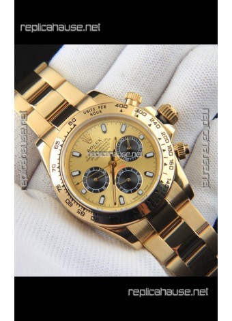 Rolex Daytona Japanese Movement Gold Casing Replica Watch in Gold Dial 