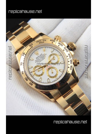 Rolex Daytona Japanese Movement Gold Casing Replica Watch in White Dial 