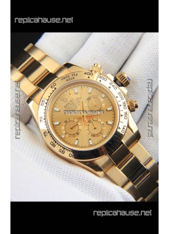 Rolex Daytona Japanese Movement Gold Casing Replica Watch in Gold Dial 
