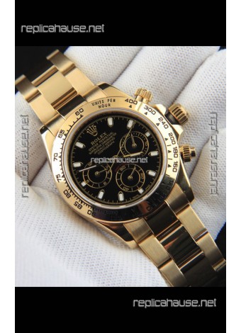 Rolex Daytona Japanese Movement Gold Casing Replica Watch in Black Dial 