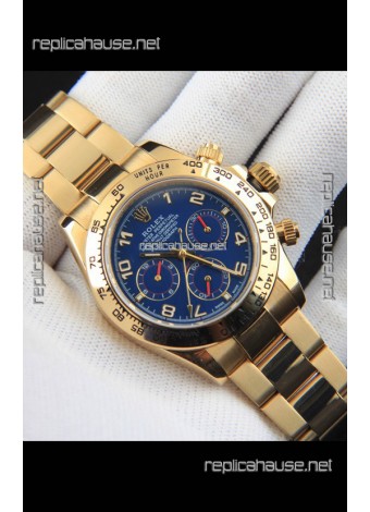 Rolex Daytona Japanese Movement Gold Casing Replica Watch in Blue Dial 