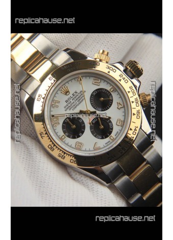 Rolex Daytona Japanese Movement Two Tone Gold Casing Watch in White Dial 