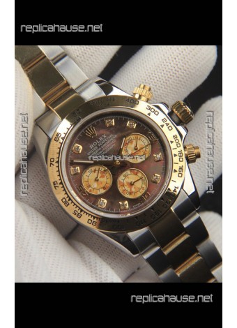 Rolex Daytona Japanese Movement Two Tone Gold Casing Watch in Pearl Dial 