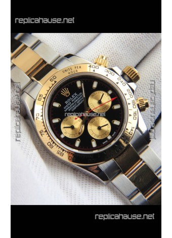 Rolex Daytona Japanese Movement Two Tone Gold Casing Watch in Black Dial 