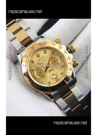 Rolex Daytona Japanese Movement Two Tone Gold Casing Watch in Gold Dial 