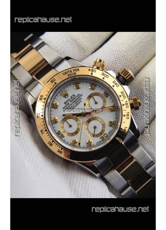 Rolex Daytona Japanese Movement Two Tone Gold Casing Watch in White Dial 