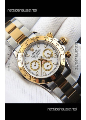 Rolex Daytona Japanese Movement Two Tone Gold Casing Watch in White Dial 