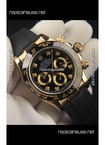 Rolex Daytona Japanese Movement Gold Casing Replica Watch in Black Dial 