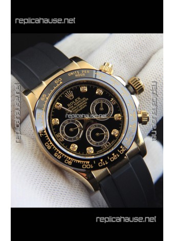 Rolex Daytona Japanese Movement Gold Casing Replica Watch in Black Dial 
