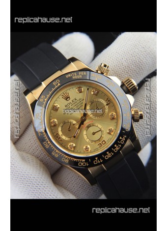 Rolex Daytona Japanese Movement Gold Casing Replica Watch in Gold Dial 