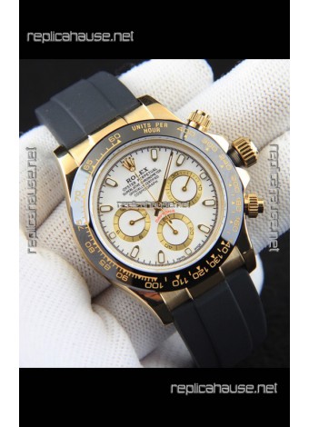 Rolex Daytona Japanese Movement Gold Casing Replica Watch in White Dial 