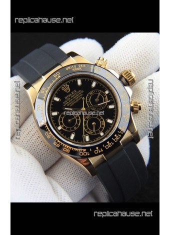 Rolex Daytona Japanese Movement Gold Casing Replica Watch in Black Dial 