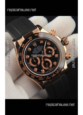Rolex Daytona Japanese Movement Gold Casing Replica Watch in Black Dial 