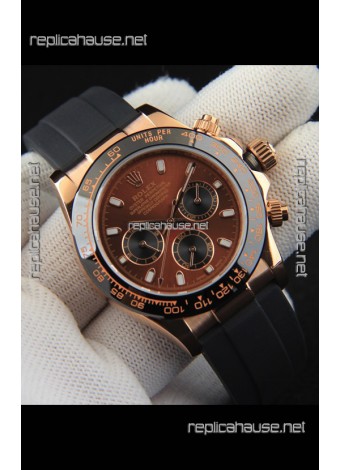 Rolex Daytona Japanese Movement Gold Casing Replica Watch in Brown Dial 