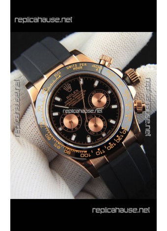 Rolex Daytona Japanese Movement Gold Casing Replica Watch in Black Dial 