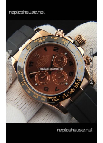Rolex Daytona Japanese Movement Gold Casing Replica Watch in Brown Dial 