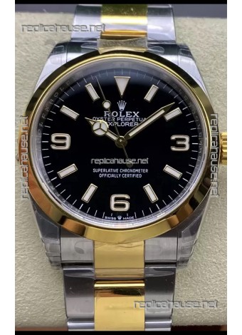 Rolex Explorer I Black Dial - Yellow Gold on Steel in 3230 Swiss Automatic Movement
