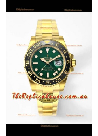 Rolex GMT Masters II Super Clone M116718 Yellow Gold Green Dial Swiss Replica Watch 