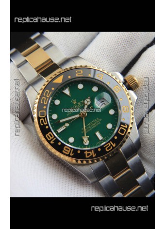 Rolex GMT Masters II Japanese Movement Replica Watch in Two Tone Green Dial