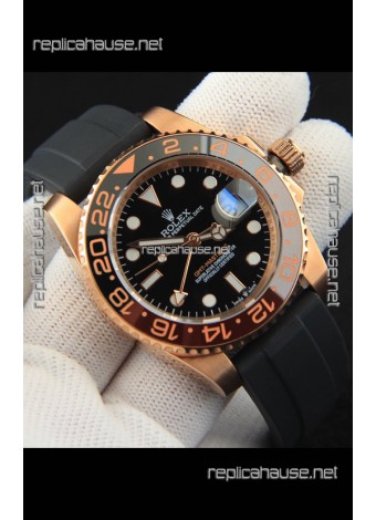 Rolex GMT Masters II Rose Gold on Oysterflex Japanese Replica Watch 