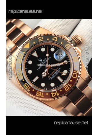 Rolex GMT Masters II Rose Gold Plating Japanese Replica Watch Black Dial