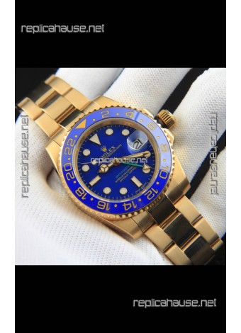 Rolex GMT Masters II Rose Gold Plating Japanese Replica Watch Blue Dial