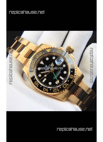 Rolex GMT Masters II Rose Gold Plating Japanese Replica Watch Black Dial