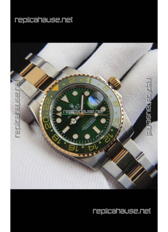 Rolex GMT Masters II 2 Tone Rose Gold Plating Japanese Replica Watch Green Dial