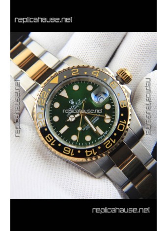 Rolex GMT Masters II 2 Tone Rose Gold Plating Japanese Replica Watch Green Dial