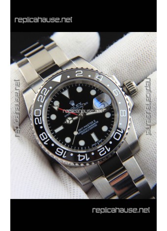 Rolex GMT Masters II Japanese Movement Replica Watch Steel Case Black Dial
