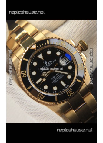 Rolex Submariner Japanese Replica Watch 904L Steel Yellow Gold - Ceramic Bezel in Black