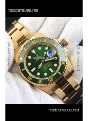 Rolex Submariner Japanese Replica Watch in Yellow Gold Casing Green Dial 