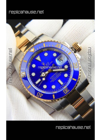 Rolex Submariner Japanese Replica Watch in 2 Tone Yellow Gold Casing Blue Dial 