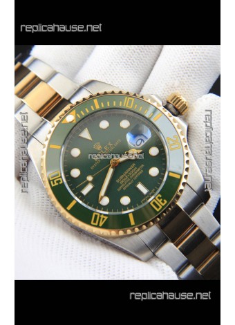 Rolex Submariner Japanese Replica Watch in 2 Tone Yellow Gold Casing Green Dial 