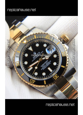 Rolex Submariner Japanese Replica Watch in 2 Tone Yellow Gold Casing Black Dial 