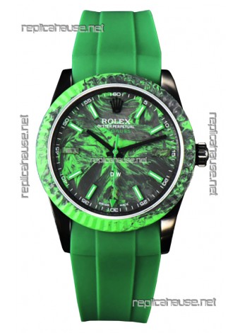 Rolex Milgauss DiW Green Carbon Casing Watch - ETA2836 Automatic Movement in Green Strap 