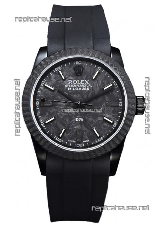 Rolex Milgauss DiW Black Carbon Casing Watch - ETA2836 Automatic Movement in Black Strap 