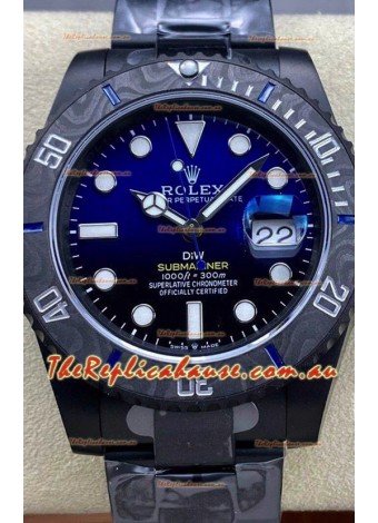 Rolex Submariner DiW Special Edition Watch in DLC Coating Carbon Bezel Blue Dial