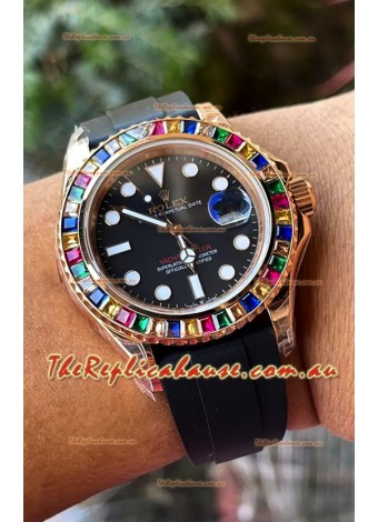 Rolex Yachtmaster 116695 Everose Gold Diamonds Cal.3235 Swiss 1:1 Ultimate 904L Steel Watch
