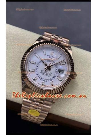 Rolex Sky-Dweller REF# 336935 White Dial Watch in Rose Gold 904L Steel Case 1:1 Mirror Replica