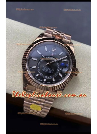 Rolex Sky-Dweller REF# 336935 Black Dial Watch in Rose Gold 904L Steel Case 1:1 Mirror Replica