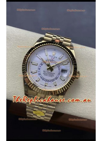 Rolex Sky-Dweller REF# 336935 White Dial Watch in Yellow Gold 904L Steel Case 1:1 Mirror Replica