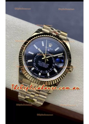 Rolex Sky-Dweller REF# 336935 Black Dial Watch in Yellow Gold 904L Steel Case 1:1 Mirror Replica
